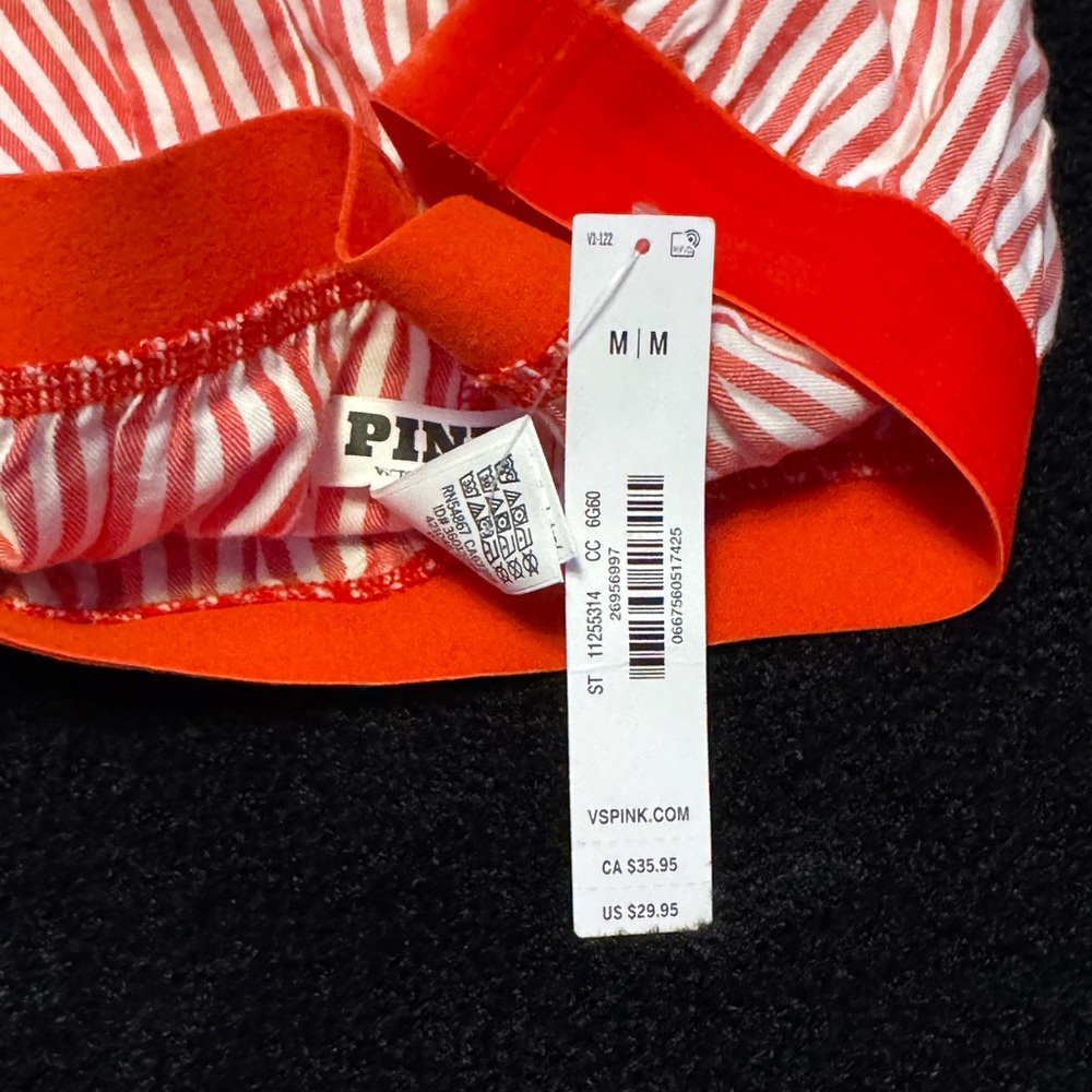 PINK Victoria's Secret Red and White Striped Ruffle Sleep Shorts - Picture 3 of 3
